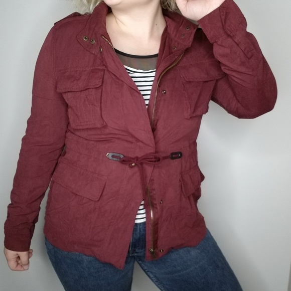 Love Tree Jackets & Blazers - Love Tree Burgundy Utility Jacket Medium